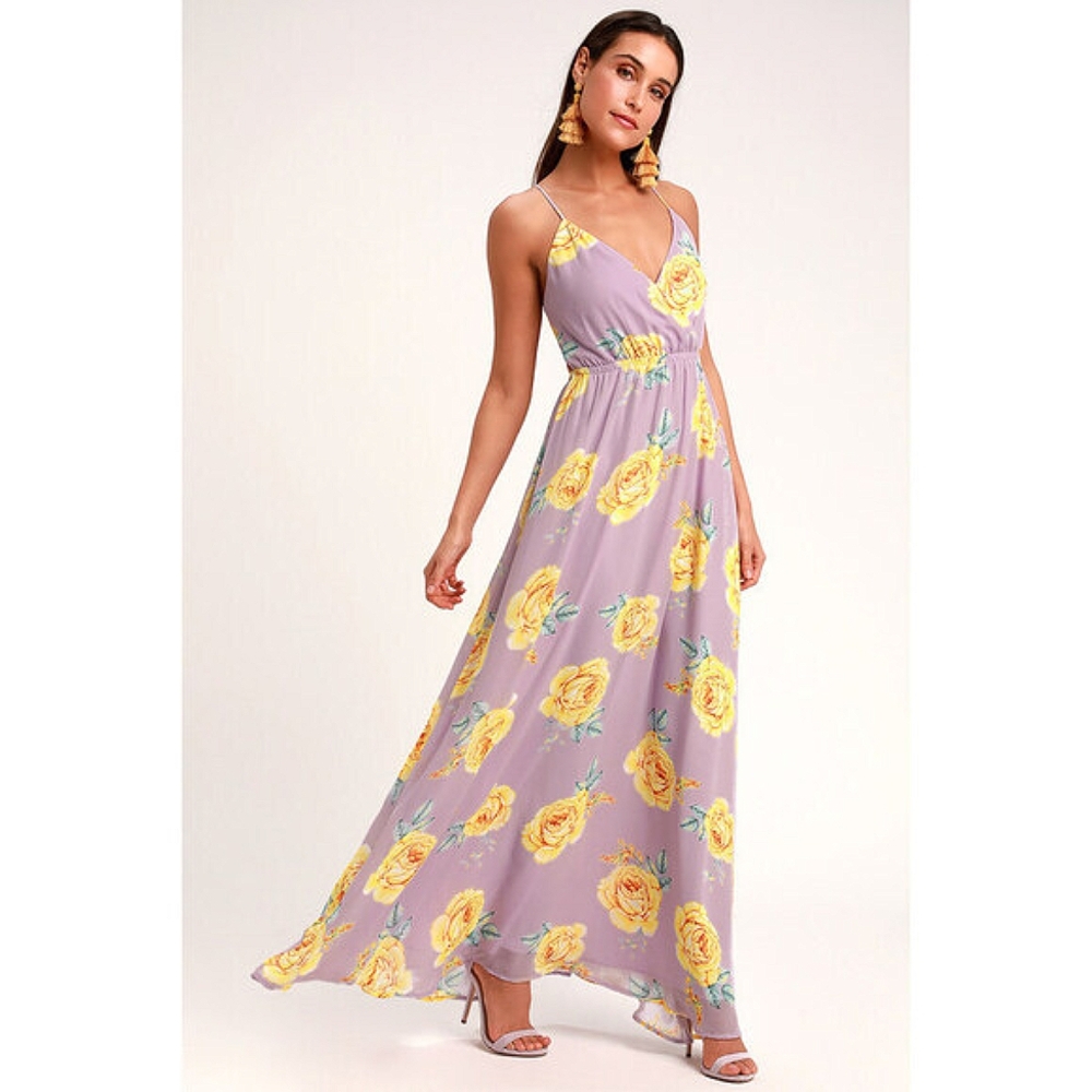 Lulus Lavender Floral Print Backless Maxi Dress